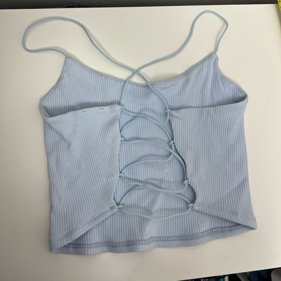 Baby Blue Ribbed Garage Crop Top w/ Elastic Straps / US Medium - Picture 3 of 9